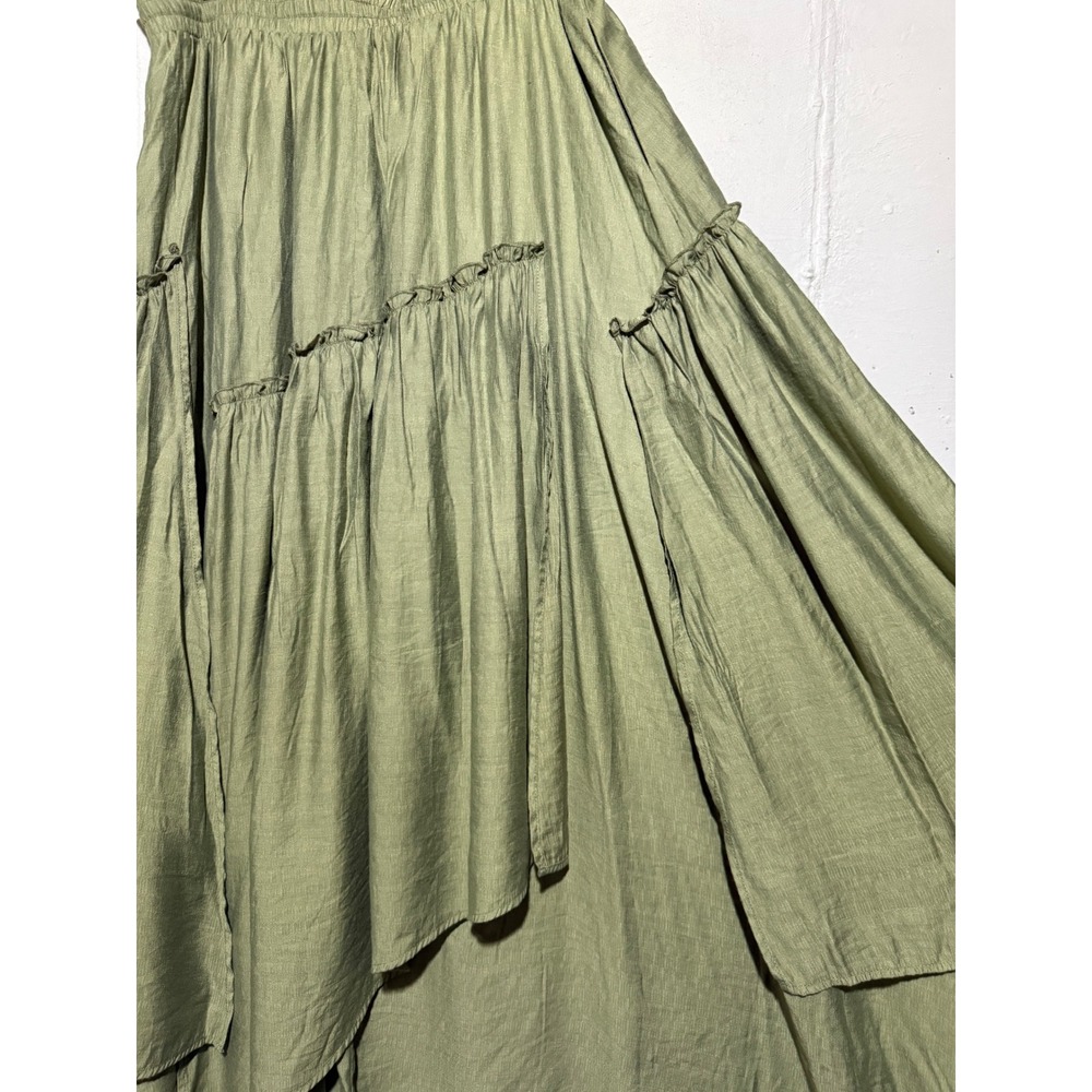 Scarlet Darkness XL Olive Green Tiered Ruffle Maxi Skirt Gothic Renaissance Boho - Picture 3 of 12